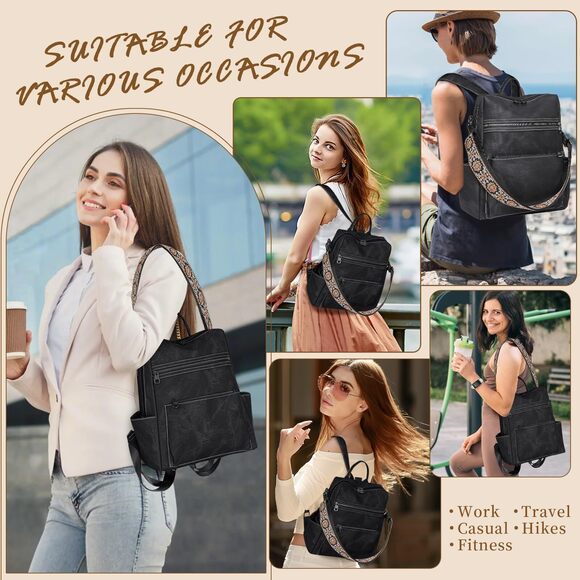 3169 Backpack Purse , PU Leather Backpack Purse, Waterproof Anti-Theft Back main image 6